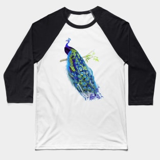 Vintage Peacock, Cobalt Blue+Green Baseball T-Shirt